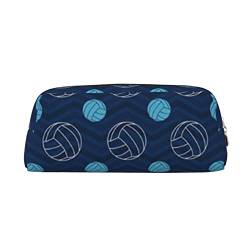 TOPUNY blue Volleyball printing Pencil Case with Zipper Leather Pencil Holder Portable Stationery Bag von TOPUNY