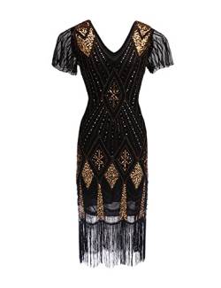 TOSHIKII 1920er Jahre Great Gatsby Flapper Pailletten Quaste Frauen Vintage Fransen Abend Roaring Dance Dress Kostüm von TOSHIKII