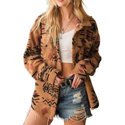 TOSHIKII Azteken-Fleecejacken für Damen, Vintage Azteken-Western-Fuzzy-Jacke für Damen, Azteken-Sherpa-Wintermantel für Damen von TOSHIKII