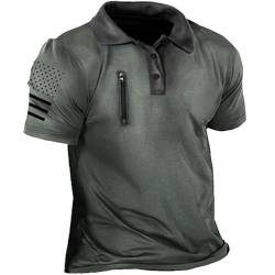 TOSHIKII Herren Tactical Polo USA Flag Poloshirts Herren Kurzarm Slim Fit Outdoor Polo Army Golf Tennis Top Pullover von TOSHIKII