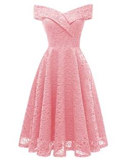 TOSKANA BRAUT Damen Elegant Spitze V-Ausschnitt Abendkleider Cocktailkleider Partykleider Tanzenkleider Ballkleider Kurz-XL-Rosa von TOSKANA BRAUT