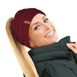 TOSKATOK® Damen Frauen Plain Ponytail Messy BUN GERIPPTE Winter Beanie Hut Cap Hair Hairband von TOSKATOK