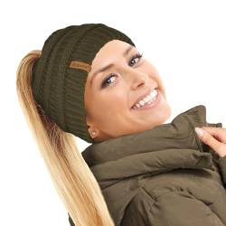 TOSKATOK® Damen Frauen Plain Ponytail Messy BUN GERIPPTE Winter Beanie Hut Cap Hair Hairband von TOSKATOK