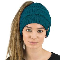 TOSKATOK® Damen Frauen Plain Ponytail Messy BUN GERIPPTE Winter Beanie Hut Cap Hair Hairband von TOSKATOK