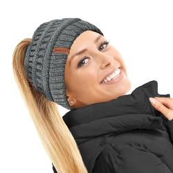 TOSKATOK® Damen Frauen Plain Ponytail Messy BUN GERIPPTE Winter Beanie Hut Cap Hair Hairband von TOSKATOK