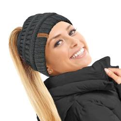 TOSKATOK® Damen Frauen Plain Ponytail Messy BUN GERIPPTE Winter Beanie Hut Cap Hair Hairband von TOSKATOK