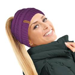 TOSKATOK® Damen Frauen Plain Ponytail Messy BUN GERIPPTE Winter Beanie Hut Cap Hair Hairband von TOSKATOK