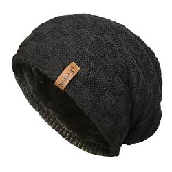 TOSKATOK® Herren Unisex Warm Winter Strukturierter, wärmeisolierender Strickmütze mit kuscheligem Teddy-Fleecefutter aus Kunstpelz von TOSKATOK