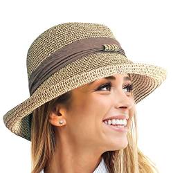 TOSKATOK® Ladies Womens Adjustable Summer Sun Hat Fashion Foldable Roll Brim Trilby Bowler-1 von TOSKATOK