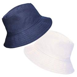 TOSKATOK® UPF 50+ Damen Wendehut aus Baumwolle - Zwei Hüte in einem! Fischerhutdesign-Navy/White von TOSKATOK