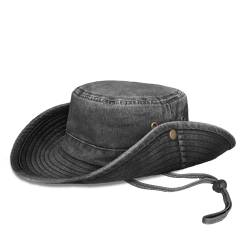 TOSKATOK® UPF 50+ Unisex Safari Outback Australian Style Cotton Bush Hat with Wide Brim, Detachable Chin Strap, Side Press Studs and Air Vents-CHARCOAL-60 von TOSKATOK