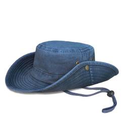 TOSKATOK® UPF 50+ Unisex Safari Outback Australian Style Cotton Bush Hat with Wide Brim, Detachable Chin Strap, Side Press Studs and Air Vents-Denim-58 von TOSKATOK