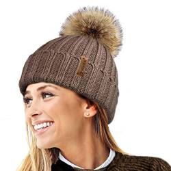 TOSKATOK® Womens Winter-Rib Strickmütze/Beanie mit abnehmbaren Chunky Faux Fur Bobble Pom Pom-Mink von TOSKATOK