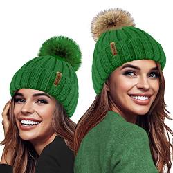 TOSKATOK� Damen M�dchen Chunky 3 in 1 Rib Strickm�TZE mit 2 Austauschbare Gro�e Kunstpelz Pom Poms von TOSKATOK