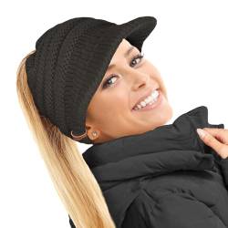 TOSKATOK Damen Slouchy Peaked Pferdeschwanz Unordentlicher Dutt Beanie Mütze Kappe von TOSKATOK