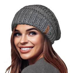 TOSKATOK Damen Warm Slouch Knit Winter Beanie Mütze mit Supersoft Velour Thermofutter Skimütze von TOSKATOK