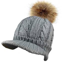 TOSKATOK Ladies Womens Zopfmuster Schirmmütze mit warmem Fleecefutter und abnehmbarem Faux FUT Pom Pom von TOSKATOK