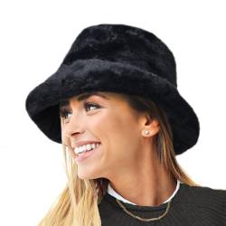 Winter Flauschige Faux Fur Bucket Hats für Damen - Animal Print und Vintage Retro Solid Style von TOSKATOK