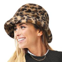 Winter Flauschige Faux Fur Bucket Hats für Damen - Animal Print und Vintage Retro Solid Style von TOSKATOK