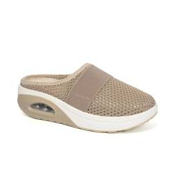 TOSOFT Damen-Hausschuhe In Übergröße Leichte Mesh-Luftpolster-Slides Sandalen For Drinnen Und Draußen Turnschuhe Plattform-Wanderschuhe (Color : Khaki, Size : 40) von TOSOFT