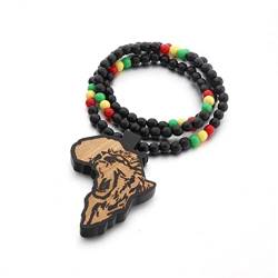 TOSSPER Holzperlen Halskette Afrikanischer Karte Anhänger Choker Hip Hop Multicolor Perlen Kette Hals Schmuck Halskette Für Frauen Männer von TOSSPER