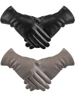 TOSWAKE Winter Damen PU Handschuhe Schwarz Touchscreen Leder Handschuhe Weich Warm, Schwarz / Khaki, Small von TOSWAKE