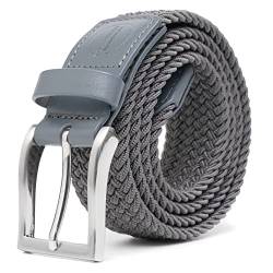 TOUGERJOY Herren Stretch Gürtel, gewebte elastische geflochtene Web Gürtel Casual für Golf Jagd Hosen Jeans,Grau 100 CM Gesamtlänge von TOUGERJOY