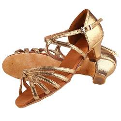 TOUISEDGI Mädchen Latin Tanzschuhe, Damen, Niedrige Absätze, Tango Salsa Ballsaal Schuhe, Tanzschuh für Kinder, Mädchen, Professionelle Performance Übungs Tanzschuhe(29-Gold) von TOUISEDGI