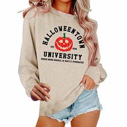 TOUPKO Grafik-Sweatshirts für Frauen Halloweentown University 1998 Lustige Rundhalsausschnitt Pullover Tops Casual Langarmshirts, Beige, M von TOUPKO