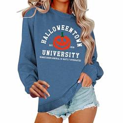 TOUPKO Grafik-Sweatshirts für Frauen Halloweentown University 1998 Lustige Rundhalsausschnitt Pullover Tops Casual Langarmshirts, Blau, XL von TOUPKO