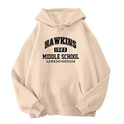 TOUPKO Hawkins Mittelschul-Kapuzenpullover für Damen, langärmelig, grafische Sweatshirts, Teenager, Mädchen, lässig, modisch, Pullover, Beige, XXL von TOUPKO