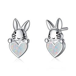 Kaninchen Geschenke Sterling Silber Kaninchen Ohrstecker für Damen Erstellt Opal Bunny Nette Ohrringe für Mädchen im Teenageralter Kleines Kaninchen Schmuck Geburtstag Weihnachten Geschenke von TOUPOP