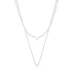 TOUS Halskette aus Silber und Zuchtperlen für Damen, 45 cm lang, elegant und vielseitig, Kollektion Mini Icon, 45 cm, Sterling Silber, Perle von TOUS