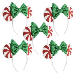 TOVINANNA 5 Stück Pailletten Schmetterlings Stirnband Urlaubs Kopfbedeckung Süßigkeiten Stirnband Weihnachts Stirnband Weihnachts Kopfschmuck Für Frauen Weihnachts Schleifen Stirnband von TOVINANNA