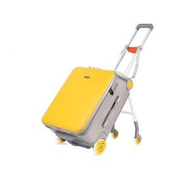 Handgepäck Koffer Sit And Ride Multifunktionaler Trolley-Koffer, Boarding-Reisekoffer, faltbarer Koffer, praktisch for Ausgehen von Gepäck Multifunktionaler Koffer ( Color : Yellow , Size : A_20INCH ) von TOWINE