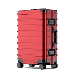 TOWINE Handgepäck Koffer Gepäck Trolley Magnesium Legierung Universal Rad Ultra-leise Passwort Lock Boarding Fall Mode Einfache Gepäck Multifunktionaler Koffer (Color : Red, Size : 24inch) von TOWINE