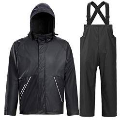 TOWN&FIELD Regenanzüge zum Angeln, wasserdichte Regenausrüstung für Herren und Damen, strapazierfähiger Regenmantel, Jacke mit Hose/Overalls, schwarz, X-Large von TOWN&FIELD