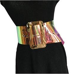 Frauen Fashion schillernder transparenter Gürtel aus PVC, chunk, holograhisch, Taillengürtel, Taillengürtel, Cinch, Kleidergürtel, 8,9 cm breit, farblos, Medium von TOWONDER