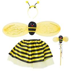 TOYANDONA 4 Stück Bienenkostüm Set mit Bienenflügel Fee Zauberstab Tutu Rock Stirnband Anzieh Kostüm Set für Leistung Maskerade Party Gelb von TOYANDONA