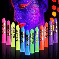 12 Stück Neon Gesichtsmalstifte, leuchtende Gesichtsmalstifte die im Dunkeln leuchten Gesichtsmalstifte Körpermalstifte für Halloween, Geburtstag, Make-up-Party von TOYMIS