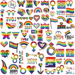 77 Stück Regenbogen Tattoo Aufkleber, Pride Temporäre Tattoos Gay Tattoos Dekorationen Lgbtq Zubehör Wasserdichte Gay Pride Aufkleber Flagge für Equality Pride Parade und Feiern von TOYMIS