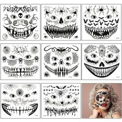 8 Blatt Halloween Tattoo Aufkleber, Leuchtend Temporäre Tattoo Temporäre Halloween-Gesichtstattoos Maskerademasken-Gesichtstattoo für Halloween-Party-Cosplay-Dekorationen für Erwachsene Kinder von TOYMIS