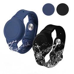 TOYMIS 2 Stück Armband für Airtag Kinder, Weich Silikon Armband für Airtag Wasserdicht Anti-Verlust Verstellbar Uhrenarmband für Kinder für GPS-Tracking-Tagging (Blau, Schwarz) von TOYMIS