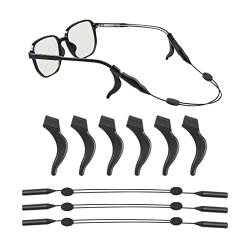 TOYMIS 3 Stück verstellbare Silikon-Brillenbänder, Brillenbandhalter, Sonnenbrillenband, Sportbrillenband mit Ohrhaken für Männer, Frauen, Erwachsene (schwarz) von TOYMIS