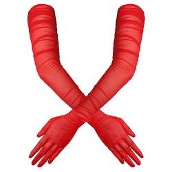 TOYMIS Damen Lange Handschuhe, 1920s Sexy Transparente Handschuhe Elegante Lange Opernhandschuhe Mesh-Tüllhandschuhe Tanzhandschuhe für Kostümparty Halloween-Abend (Rot) von TOYMIS