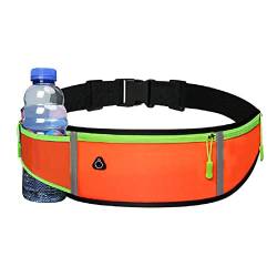 TOYOCC Bauchtasche mit Wasserflaschenhalter,Taillengürteltasche, Hüfttasche mit 3 Taschen, verstellbarer Gürtel für Sport, Hund, Spazierengehen, Joggen, Radfahren, Wandern (Wasserkocher Modell Orange) von TOYOCC