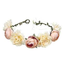 TOYOCC Künstliche Rosen Blumen-Stirnband Haarband für Brautjungfer, Hochzeitsblumenmädchen, Blumen-Tiara-Girlande für Mädchen und Frau, Braut-Haarband, Blumenkranz-Kopfschmuck (Sekt) von TOYOCC
