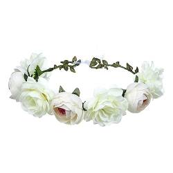 TOYOCC Künstliche Rosen Blumen-Stirnband Haarband für Brautjungfer, Hochzeitsblumenmädchen, Blumen-Tiara-Girlande für Mädchen und Frau, Braut-Haarband, Blumenkranz-Kopfschmuck (Weiss) von TOYOCC