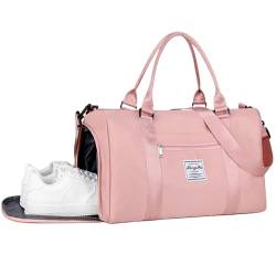 Reisetasche mit Schuhfach für Damen, Wochenendtasche, Sporttasche, Tragetasche für Flugzeuge, persönliche Gegenstände, Reisetasche für Reisen, Fitnessstudio, Yoga, Schwimmen, Pink, Reise-Turnbeutel von TPQKA