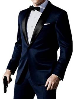 TPSAADE Slim Fit Maßgeschneiderte Mode dunkelblau Herren 2-teilige Anzüge Hochzeit Prom Party Bräutigam Männer Rauchen Anzug Tuxedos (M) von TPSAADE